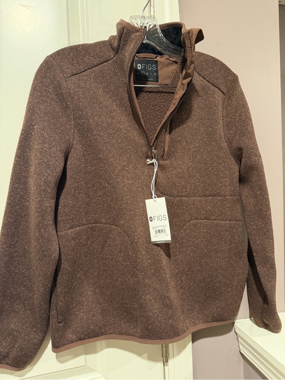 FIGS Women Brown Half-Zip Pullover Sweater - Picture 4 of 4